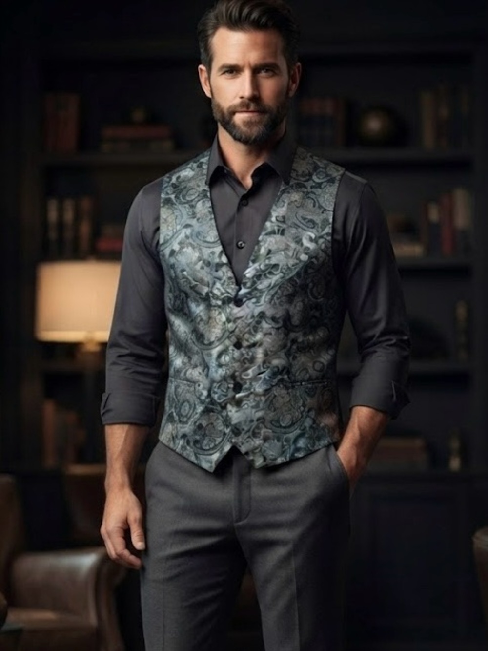Office Casuals Vintage 100% Silk Baroque Tapestry Paisley Print Vest Formal